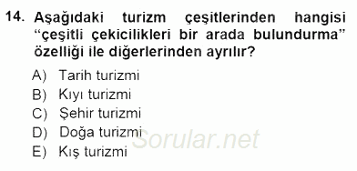 Turizm Coğrafyası 2014 - 2015 Ara Sınavı 14.Soru