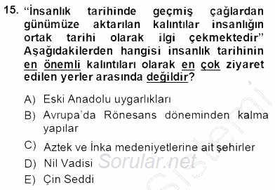 Turizm Coğrafyası 2014 - 2015 Ara Sınavı 15.Soru