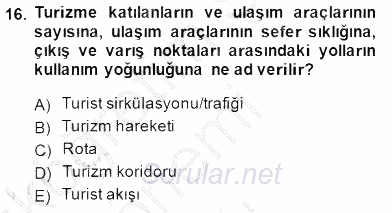 Turizm Coğrafyası 2014 - 2015 Ara Sınavı 16.Soru