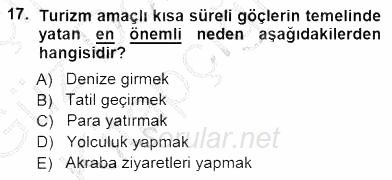 Turizm Coğrafyası 2014 - 2015 Ara Sınavı 17.Soru
