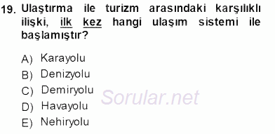 Turizm Coğrafyası 2014 - 2015 Ara Sınavı 19.Soru