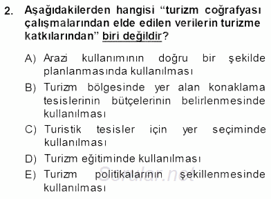 Turizm Coğrafyası 2014 - 2015 Ara Sınavı 2.Soru