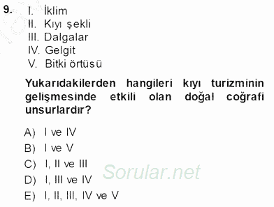 Turizm Coğrafyası 2014 - 2015 Ara Sınavı 9.Soru