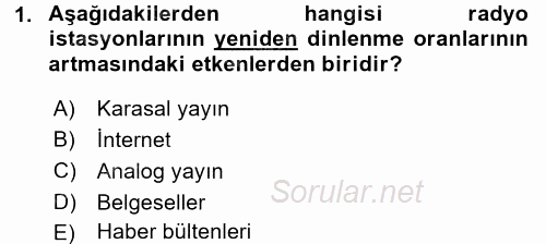 Radyo ve Televizyon Stüdyoları 2016 - 2017 3 Ders Sınavı 1.Soru