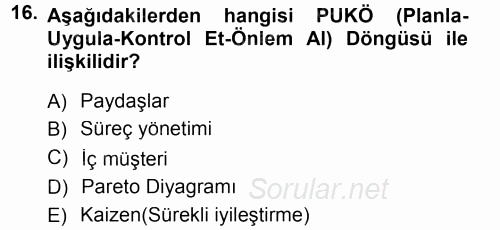 Yönetimde Güncel Yaklaşımlar 2012 - 2013 Dönem Sonu Sınavı 16.Soru