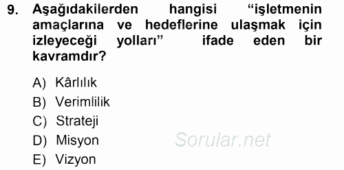 Yönetimde Güncel Yaklaşımlar 2012 - 2013 Dönem Sonu Sınavı 9.Soru