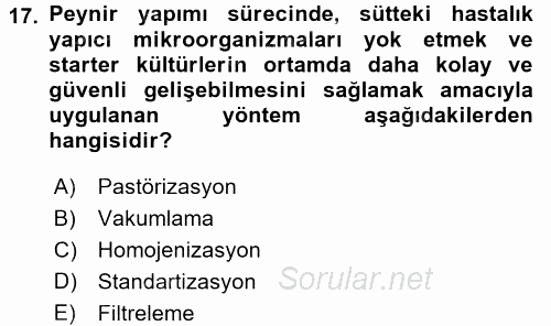 Yiyecek Üretim Temelleri 2017 - 2018 3 Ders Sınavı 17.Soru