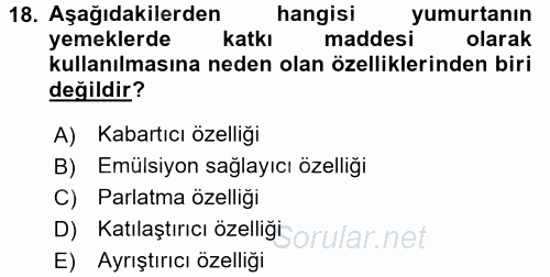 Yiyecek Üretim Temelleri 2017 - 2018 3 Ders Sınavı 18.Soru