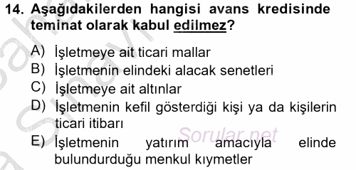Genel Muhasebe 2 2012 - 2013 Ara Sınavı 14.Soru