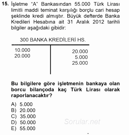 Genel Muhasebe 2 2012 - 2013 Ara Sınavı 15.Soru