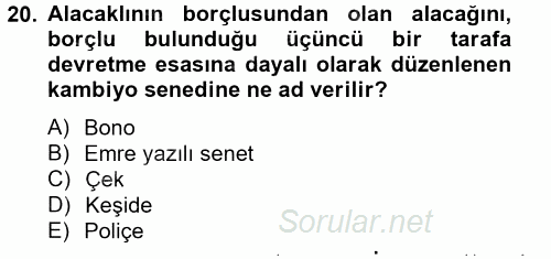 Genel Muhasebe 2 2012 - 2013 Ara Sınavı 20.Soru