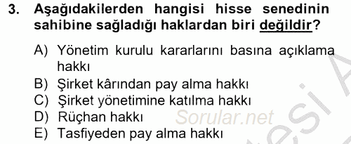 Genel Muhasebe 2 2012 - 2013 Ara Sınavı 3.Soru