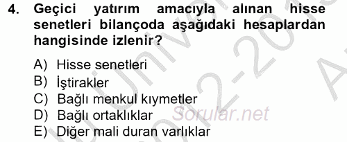 Genel Muhasebe 2 2012 - 2013 Ara Sınavı 4.Soru