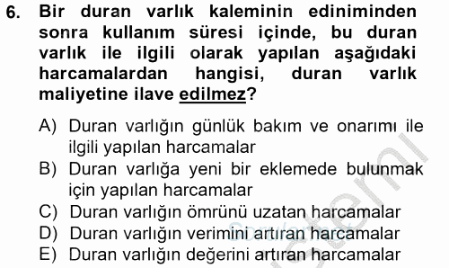 Genel Muhasebe 2 2012 - 2013 Ara Sınavı 6.Soru