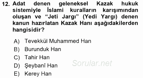 XIX. Yüzyıl Türk Dünyası 2015 - 2016 Dönem Sonu Sınavı 12.Soru