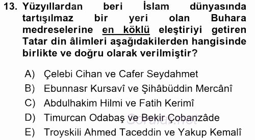 XIX. Yüzyıl Türk Dünyası 2015 - 2016 Dönem Sonu Sınavı 13.Soru