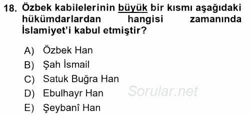 XIX. Yüzyıl Türk Dünyası 2015 - 2016 Dönem Sonu Sınavı 18.Soru