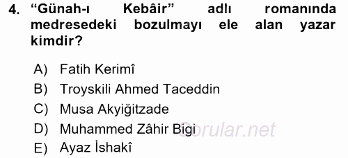 XIX. Yüzyıl Türk Dünyası 2015 - 2016 Dönem Sonu Sınavı 4.Soru