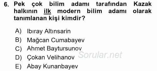 XIX. Yüzyıl Türk Dünyası 2015 - 2016 Dönem Sonu Sınavı 6.Soru