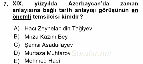 XIX. Yüzyıl Türk Dünyası 2015 - 2016 Dönem Sonu Sınavı 7.Soru