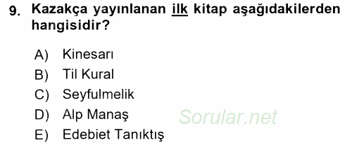 XIX. Yüzyıl Türk Dünyası 2015 - 2016 Dönem Sonu Sınavı 9.Soru