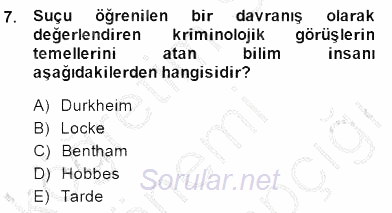 Kriminoloji 2014 - 2015 Dönem Sonu Sınavı 7.Soru
