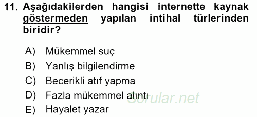 Temel Bilgi Teknolojileri 2 2016 - 2017 Ara Sınavı 11.Soru