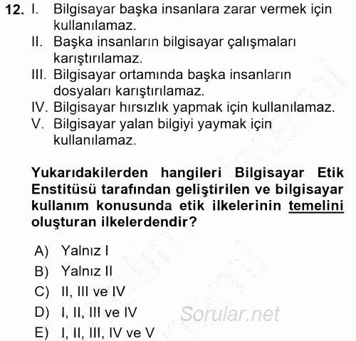 Temel Bilgi Teknolojileri 2 2016 - 2017 Ara Sınavı 12.Soru