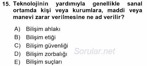 Temel Bilgi Teknolojileri 2 2016 - 2017 Ara Sınavı 15.Soru