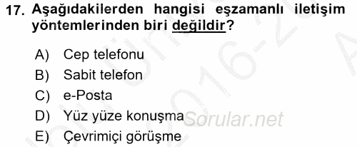 Temel Bilgi Teknolojileri 2 2016 - 2017 Ara Sınavı 17.Soru