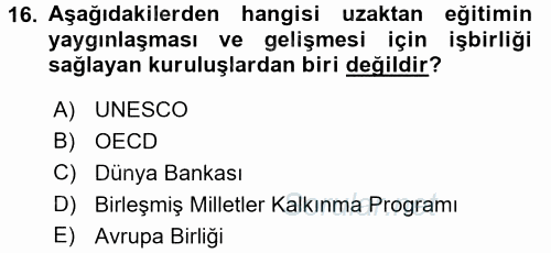 Eğitim Bilimine Giriş 2016 - 2017 Dönem Sonu Sınavı 16.Soru
