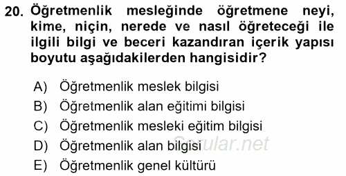 Eğitim Bilimine Giriş 2016 - 2017 Dönem Sonu Sınavı 20.Soru