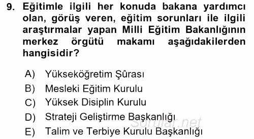 Eğitim Bilimine Giriş 2016 - 2017 Dönem Sonu Sınavı 9.Soru