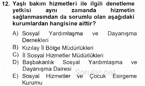 Temel Bakım Hizmetleri 2012 - 2013 Dönem Sonu Sınavı 12.Soru