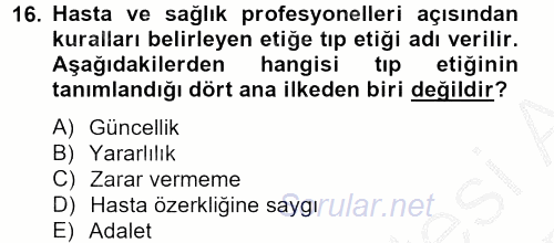 Temel Bakım Hizmetleri 2012 - 2013 Dönem Sonu Sınavı 16.Soru