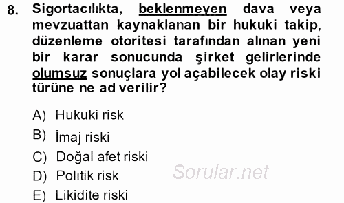 Bankacılık Ve Sigortacılığa Giriş 2013 - 2014 Dönem Sonu Sınavı 8.Soru