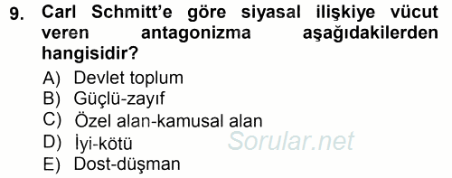 Siyaset Sosyolojisi 2012 - 2013 Ara Sınavı 9.Soru