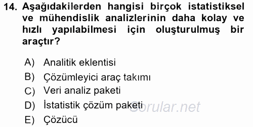 İşlem Tabloları 2016 - 2017 Dönem Sonu Sınavı 14.Soru