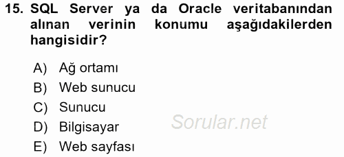 İşlem Tabloları 2016 - 2017 Dönem Sonu Sınavı 15.Soru