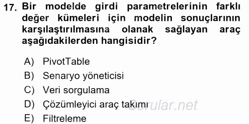 İşlem Tabloları 2016 - 2017 Dönem Sonu Sınavı 17.Soru