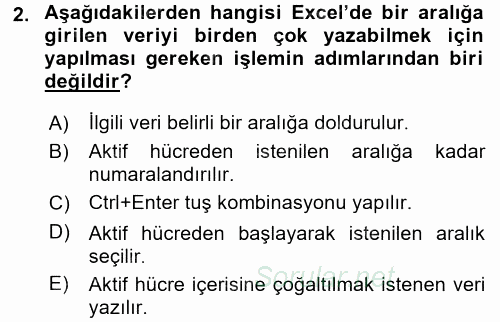 İşlem Tabloları 2016 - 2017 Dönem Sonu Sınavı 2.Soru