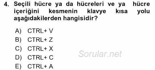 İşlem Tabloları 2016 - 2017 Dönem Sonu Sınavı 4.Soru