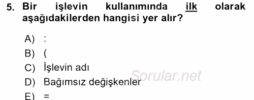 İşlem Tabloları 2016 - 2017 Dönem Sonu Sınavı 5.Soru