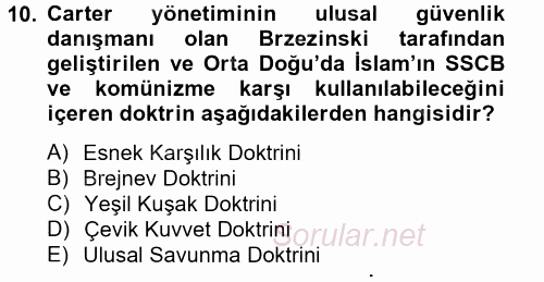 Siyasi Tarih 2 2012 - 2013 Dönem Sonu Sınavı 10.Soru