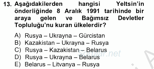 Siyasi Tarih 2 2012 - 2013 Dönem Sonu Sınavı 13.Soru
