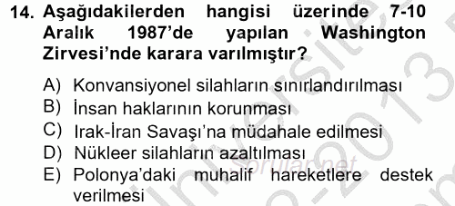 Siyasi Tarih 2 2012 - 2013 Dönem Sonu Sınavı 14.Soru