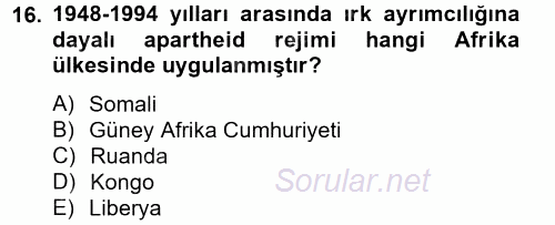 Siyasi Tarih 2 2012 - 2013 Dönem Sonu Sınavı 16.Soru