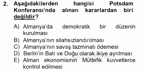 Siyasi Tarih 2 2012 - 2013 Dönem Sonu Sınavı 2.Soru