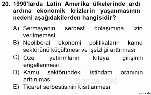 Siyasi Tarih 2 2012 - 2013 Dönem Sonu Sınavı 20.Soru