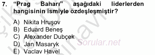 Siyasi Tarih 2 2012 - 2013 Dönem Sonu Sınavı 7.Soru